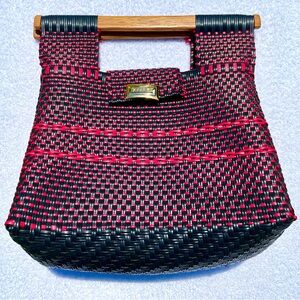 Italy Brand Women’s Red and Black Woven Handbag
